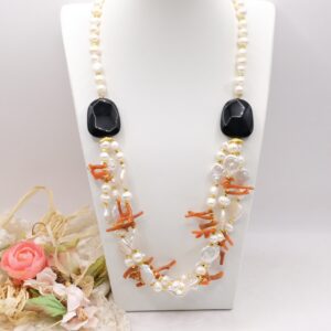 Collana Multifilo Perle Onice Corallo Naturale