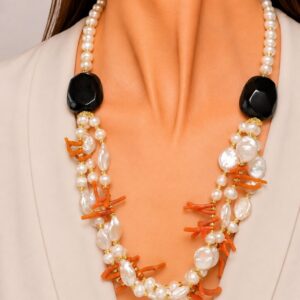 Collana Multifilo Perle Onice Corallo Naturale
