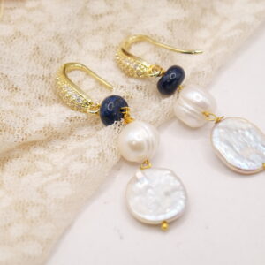 Orecchini Lapis Lapislazuli Blu Perle Monachine Zirconi Pendenti