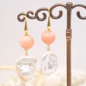 Orecchini Corallo Bamboo Rosa Perle Argento 925