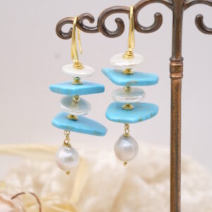 Orecchini Turchese Naturale Perle Pastiglia Argento 925