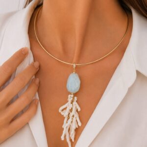Pendente Artigianale Corallo Bianco Naturale e Aquamarina Naturale