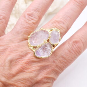 Anello Maxi 3 Pietre Ametista Lavanda Chiara Ottone