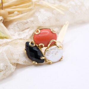 Anello 3 Pietre Onice Perla Pasta di Corallo