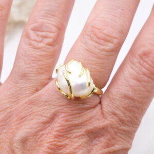 Anello Artigianale Perla Naturale Ottone