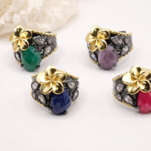 Anello Pietre Naturali Zirconi Ottone Brunito Regolabile
