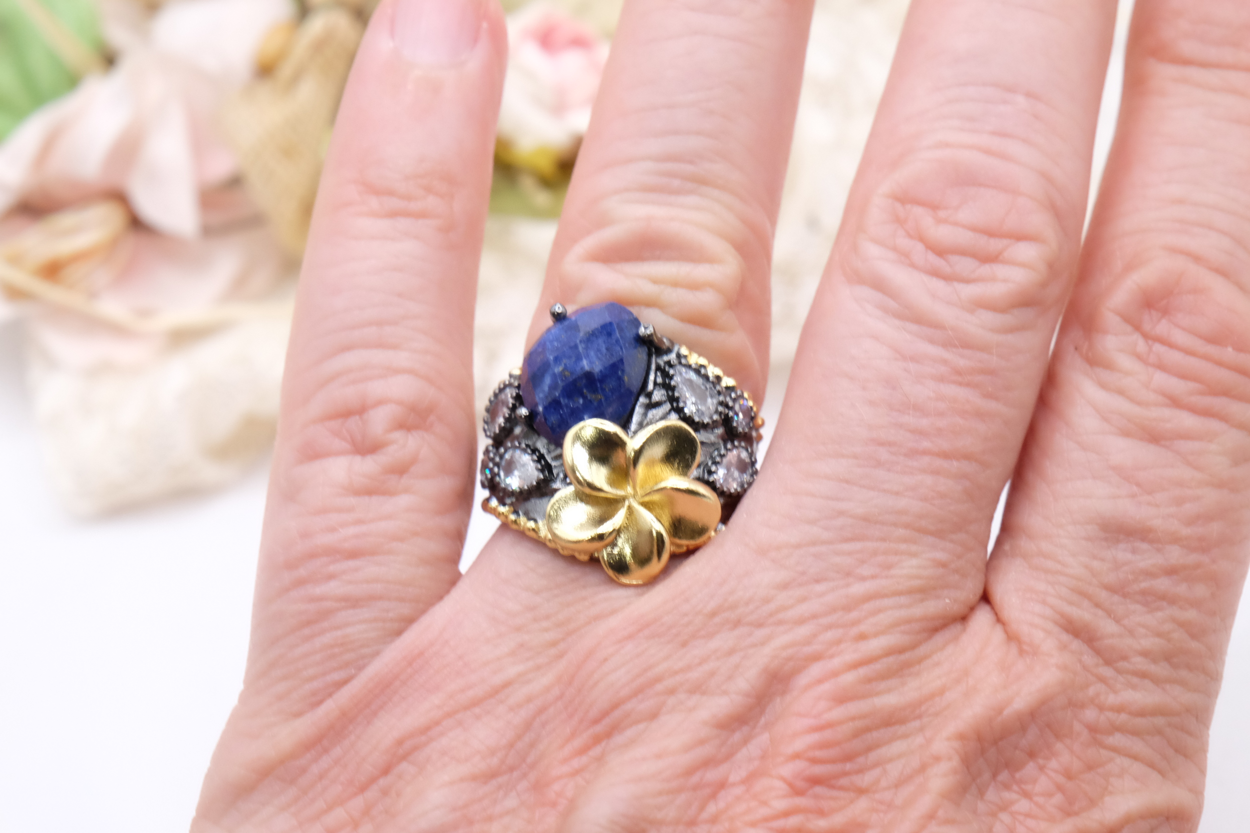 ANELLO PIETRE DURE OTTONE BRUNITO PIETRE DURE NATURALI (4)