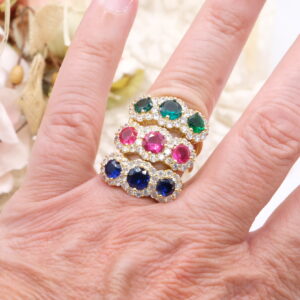 Anello Trilogy Zirconi Rubino Zaffiro Smeraldo Regolabile