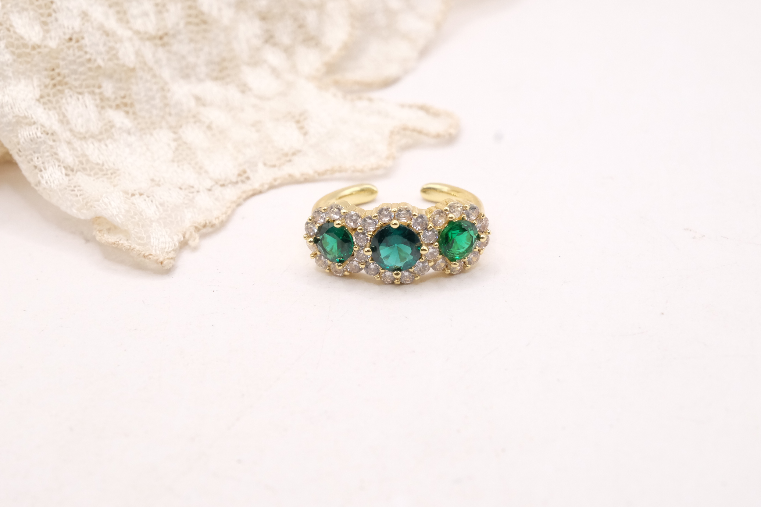 ANELLO TRILOGY OTTONE REGOLABILE ZAFFIRO RUBINO SMERALDO ZIRCONI (3)