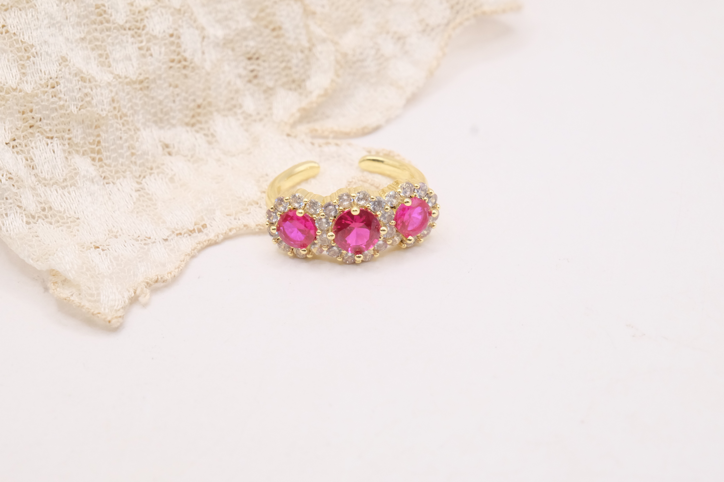 ANELLO TRILOGY OTTONE REGOLABILE ZAFFIRO RUBINO SMERALDO ZIRCONI (5)