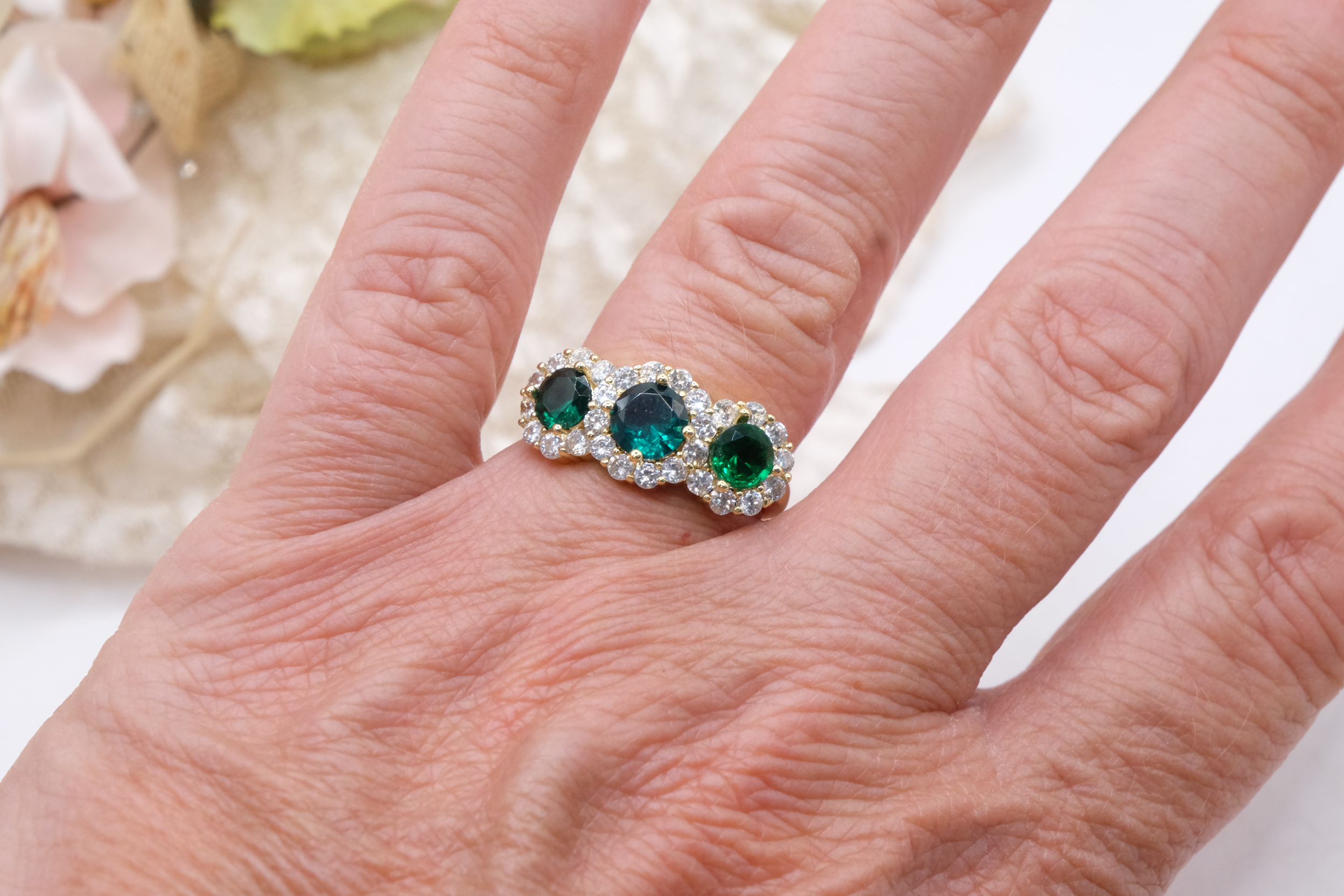 ANELLO TRILOGY OTTONE REGOLABILE ZAFFIRO RUBINO SMERALDO ZIRCONI (6)