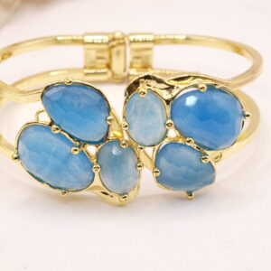 Bracciale Ottone a Molla Pietre Naturali Cristallo di Rocca Azzurro