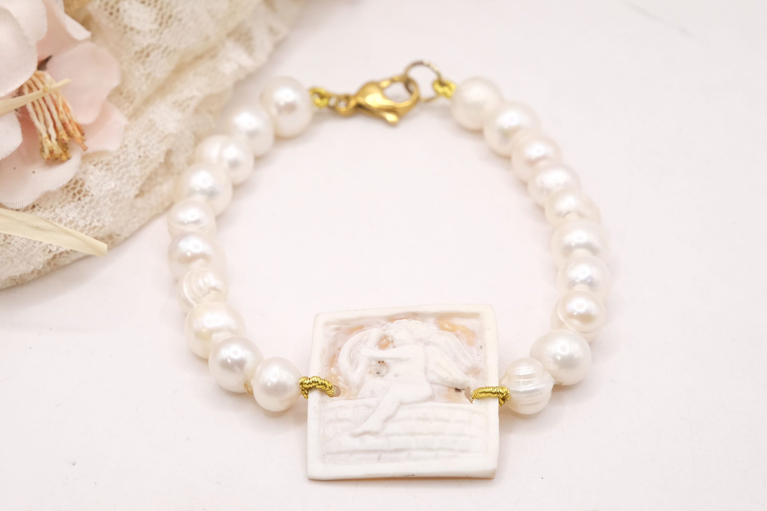 BRACCIALE PERLE NATURALI E CAMMEO DI TORRE DEL GRECO ARTIGIANALE (2)
