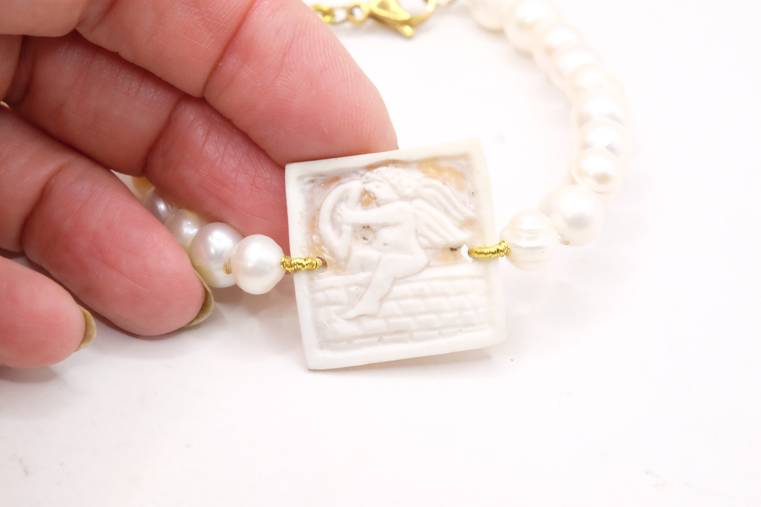 BRACCIALE PERLE NATURALI E CAMMEO DI TORRE DEL GRECO ARTIGIANALE (3)