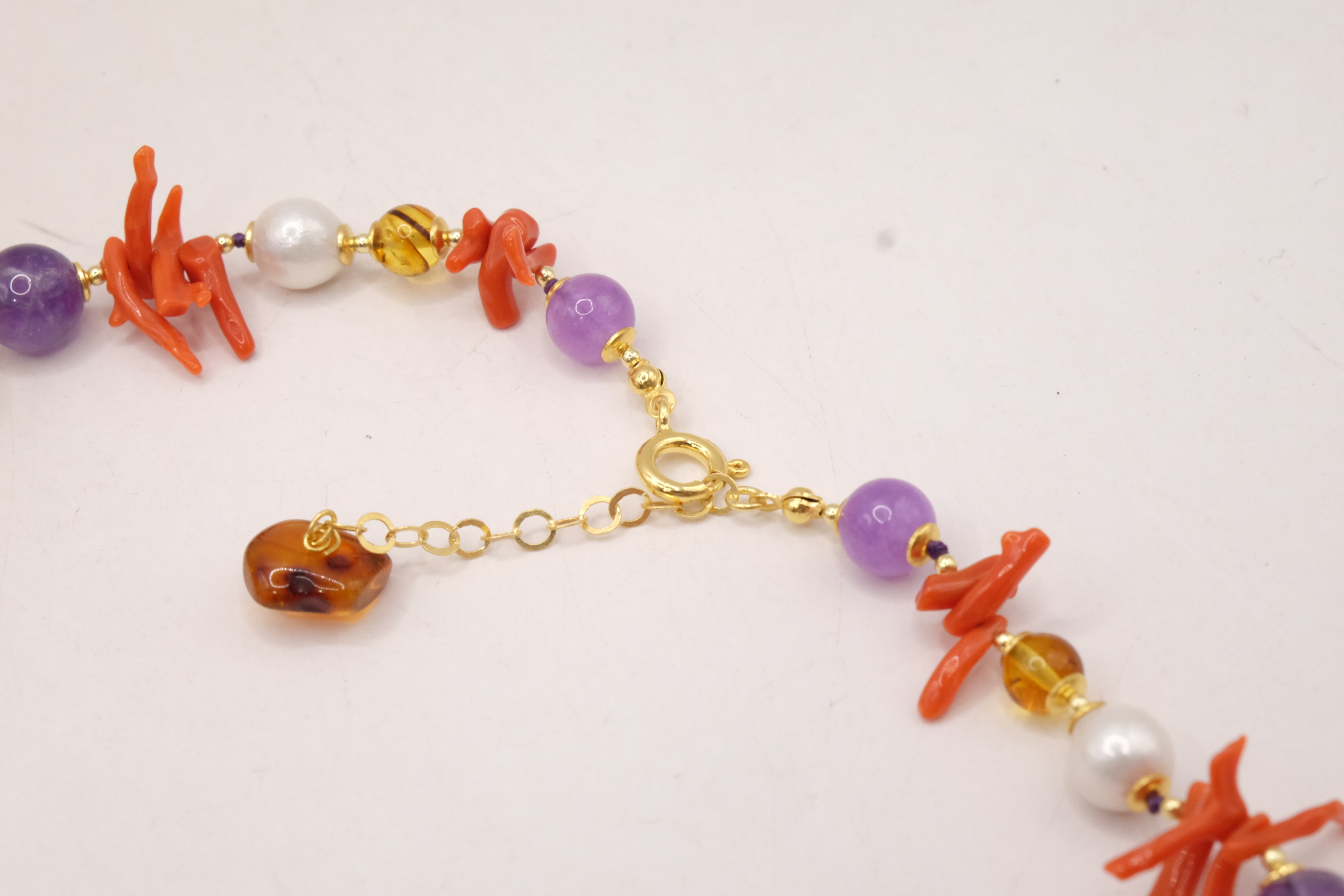 COLLANA AMETISTA AMBRA DEL BALTICO CORALLO DEL MEDITERRANEO PERLE CAMMEO DI TORRE DEL GRECO ARTIGIANALE (1)