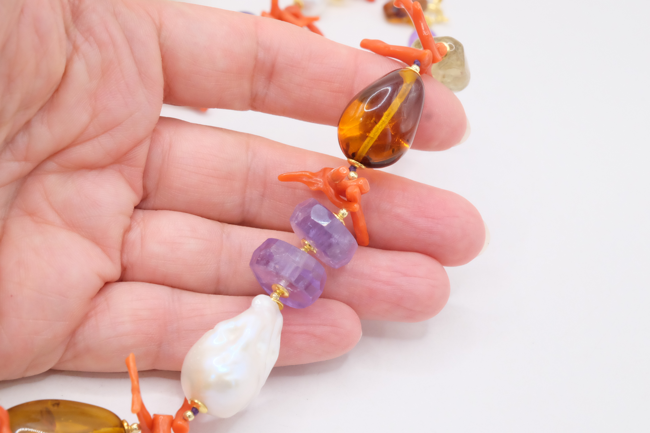 COLLANA AMETISTA AMBRA DEL BALTICO CORALLO DEL MEDITERRANEO PERLE CAMMEO DI TORRE DEL GRECO ARTIGIANALE (7)