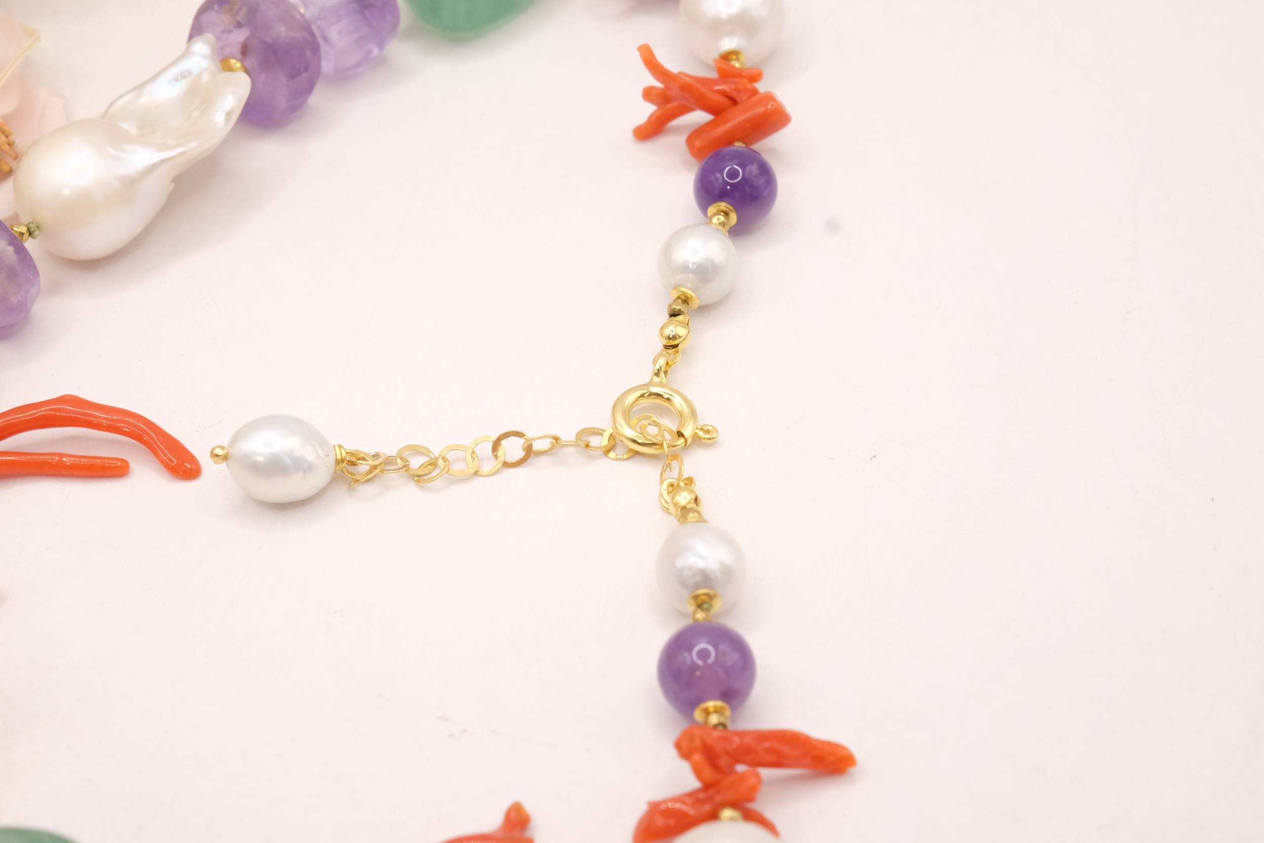 COLLANA AMETISTA FLUORITE CORALLO DEL MEDITERRANEO PERLE CAMMEO DI TORRE DEL GRECO ARTIGIANALE (9)