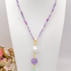 Collana Artigianale Ametista Pendente Fluorite Verde Ametista Perla