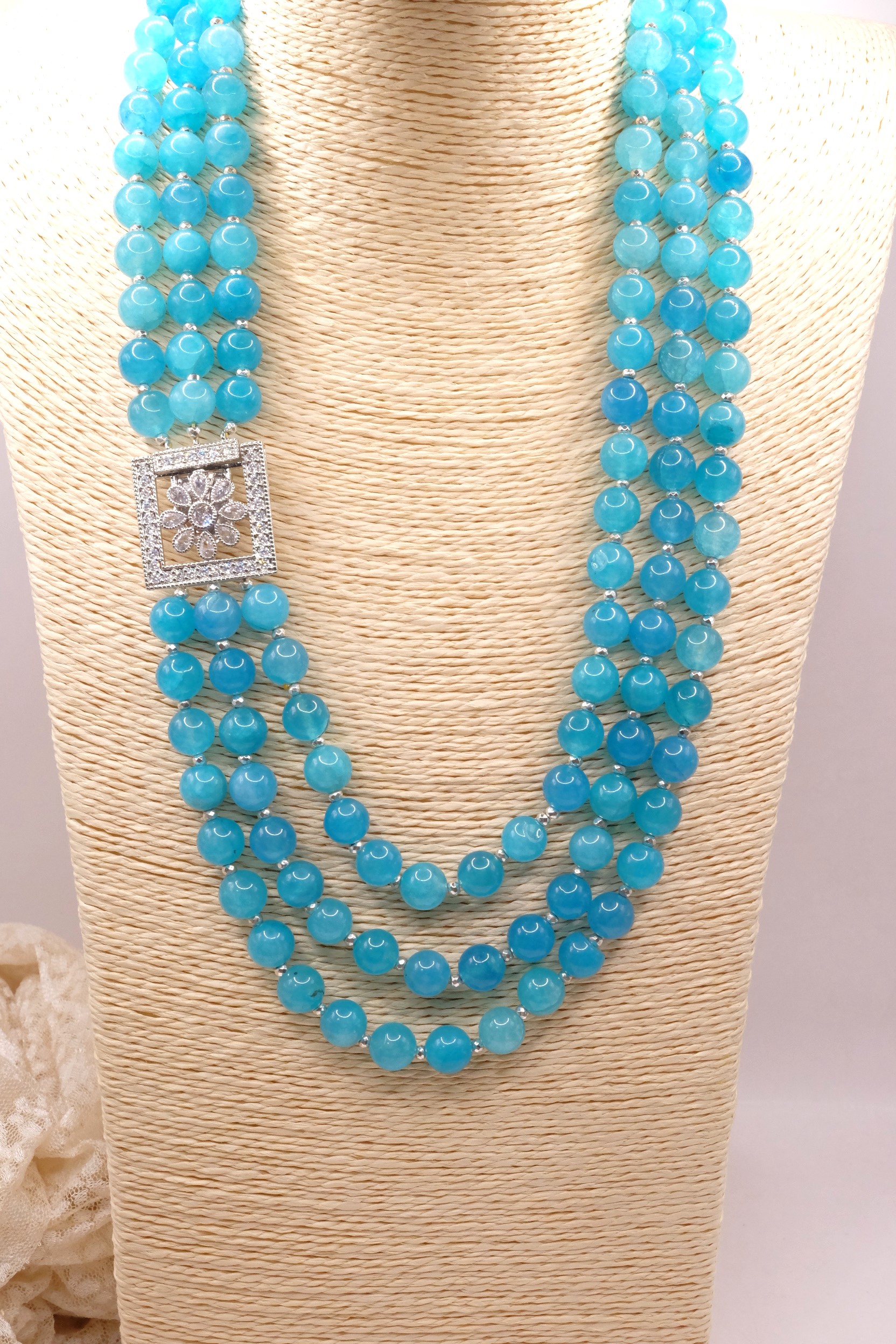 COLLANA APATITE MULTIFILO 3 FILI CHIUSURA ZIRCONATA ZIRCONI ACCIAIO (1)