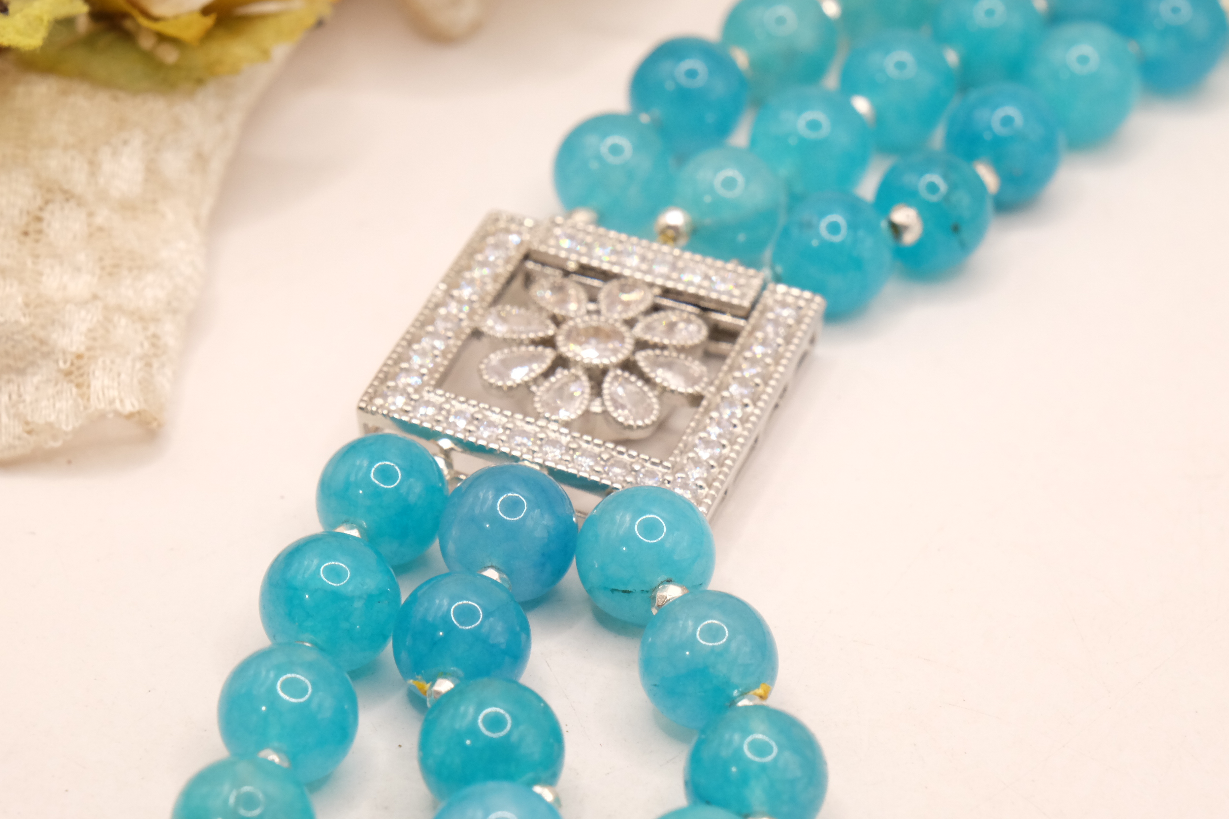COLLANA APATITE MULTIFILO 3 FILI CHIUSURA ZIRCONATA ZIRCONI ACCIAIO (7)