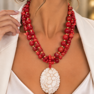 Collana Multifilo Agata Corallo e Cammeo di Torre del Greco