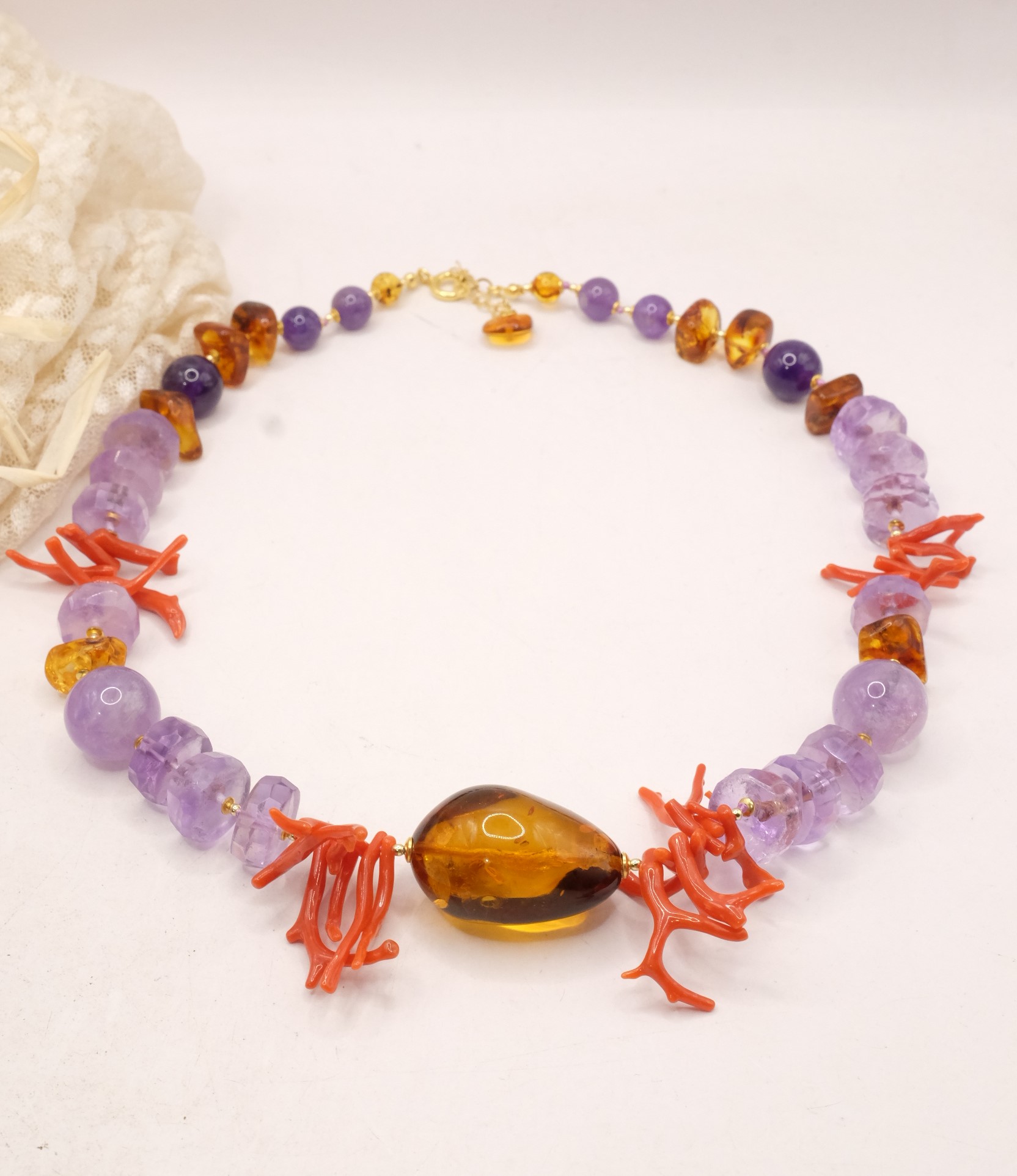 COLLANA ARTIGIANALE CORALLO AMETISTA AMBRA (3)