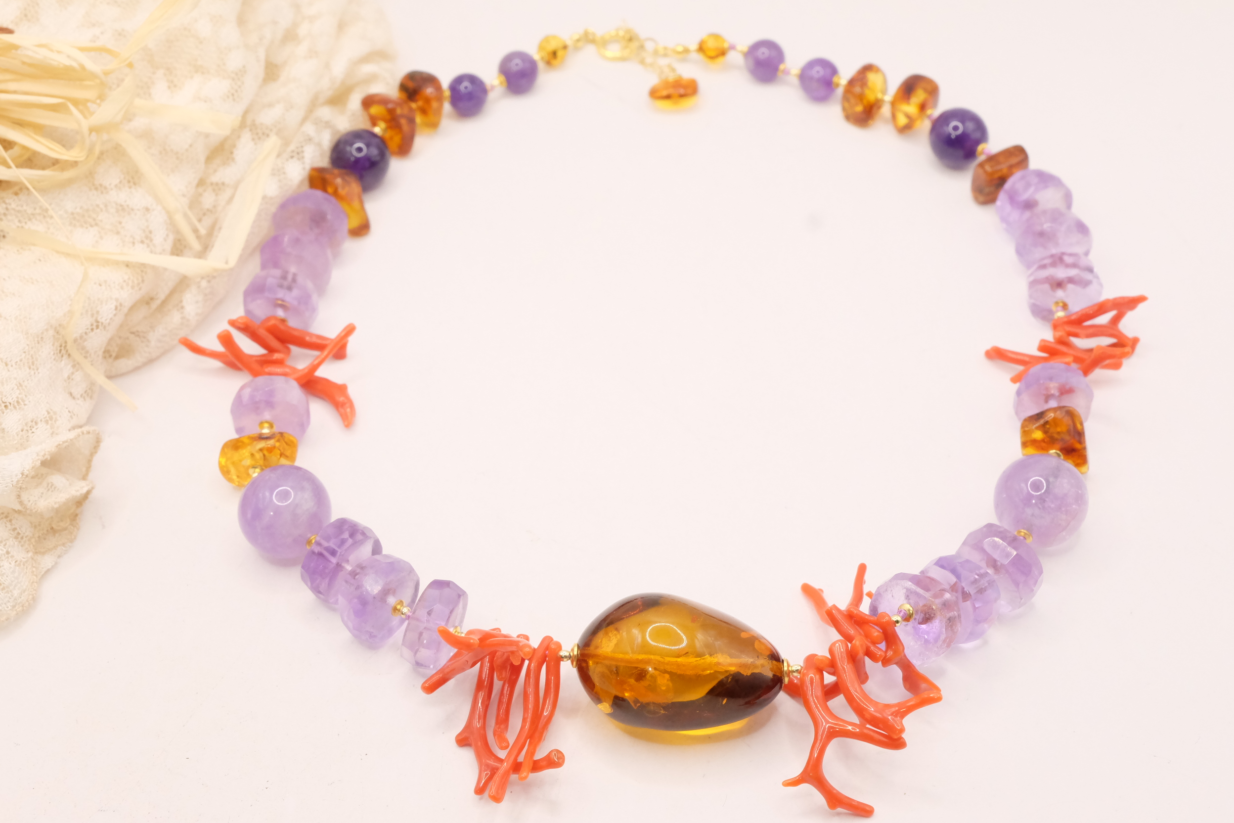 COLLANA ARTIGIANALE CORALLO AMETISTA AMBRA (4)