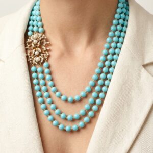 Collana 3 fili pasta di turchese e chiusura magnifica decò