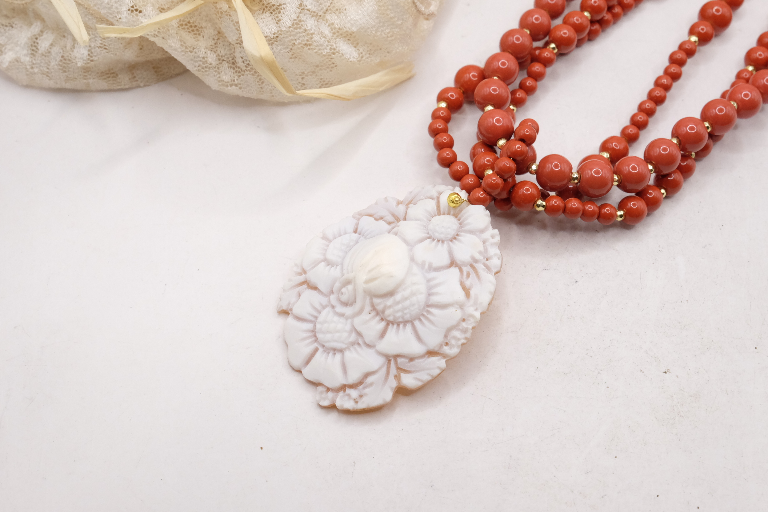HANDMADE MULTI-STREAM NECKLACE WITH CORAL PASTE AND CAMEO PENDANT FROM TORRE DEL GRECO (6)