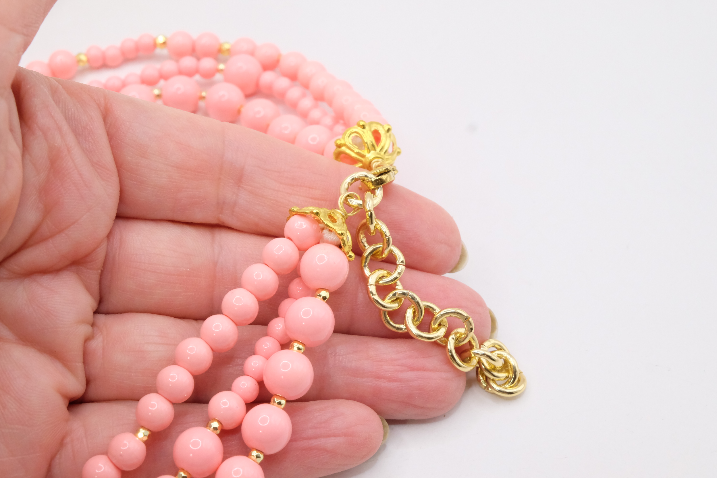 COLLANA ARTIGIANALE MULTIFILO PASTA DI CORALLO ROSA SALMONE PENDENTE CAMMEO GENUINO DI TORRE DEL GRECO (2)