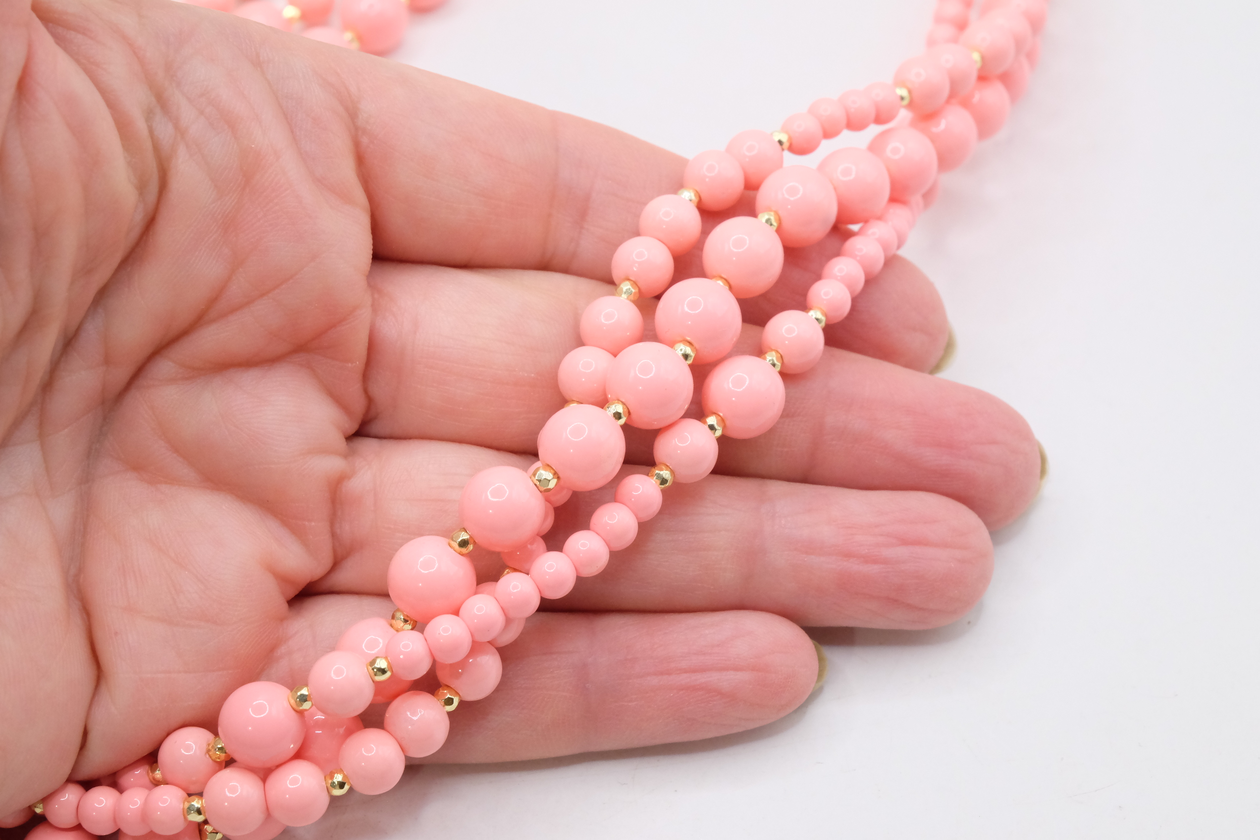 COLLANA ARTIGIANALE MULTIFILO PASTA DI CORALLO ROSA SALMONE PENDENTE CAMMEO GENUINO DI TORRE DEL GRECO (3)