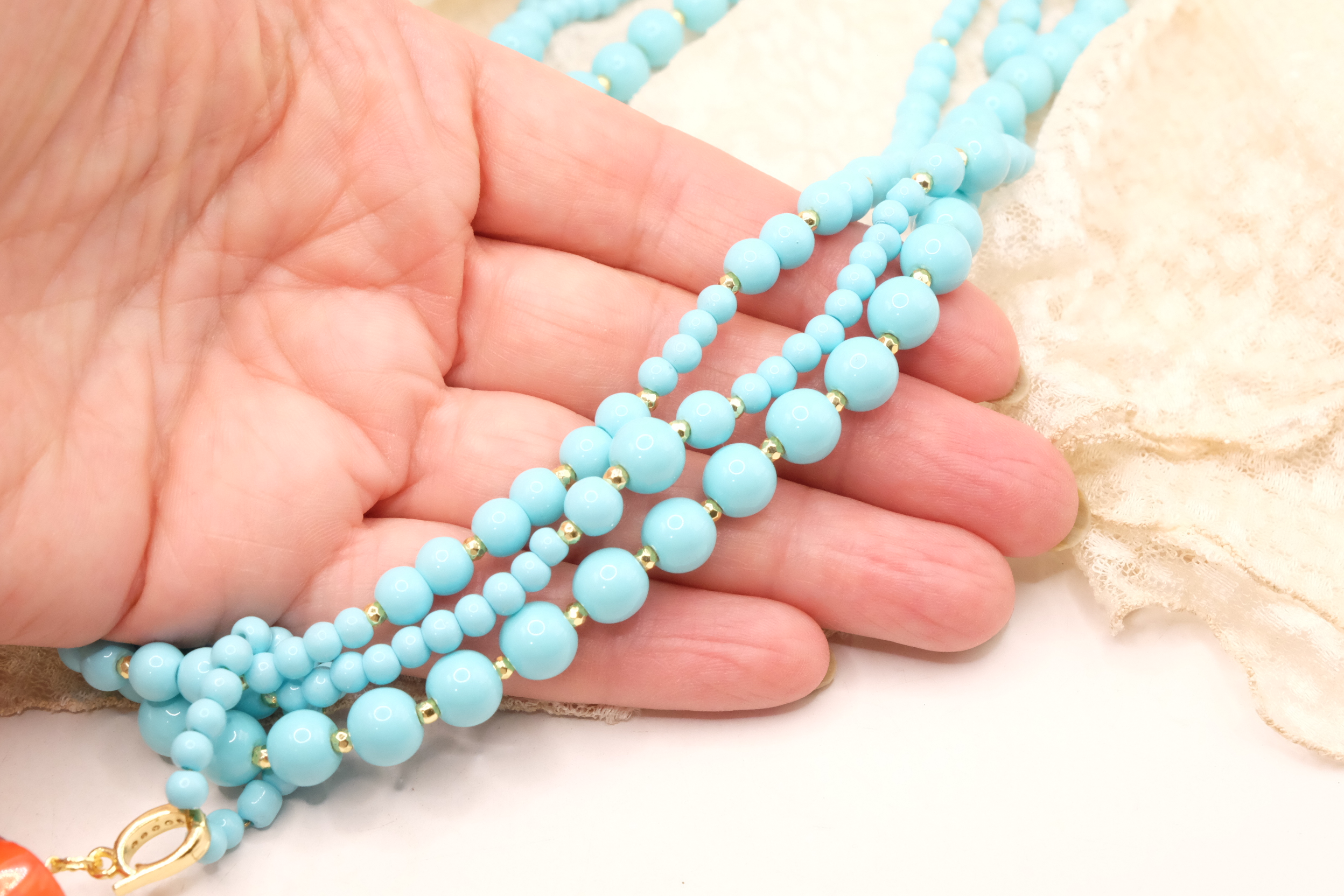 COLLANA ARTIGIANALE MULTIFILO PASTA DI TURCHESE PENDENTE NEPALESE STACCABILE (3)