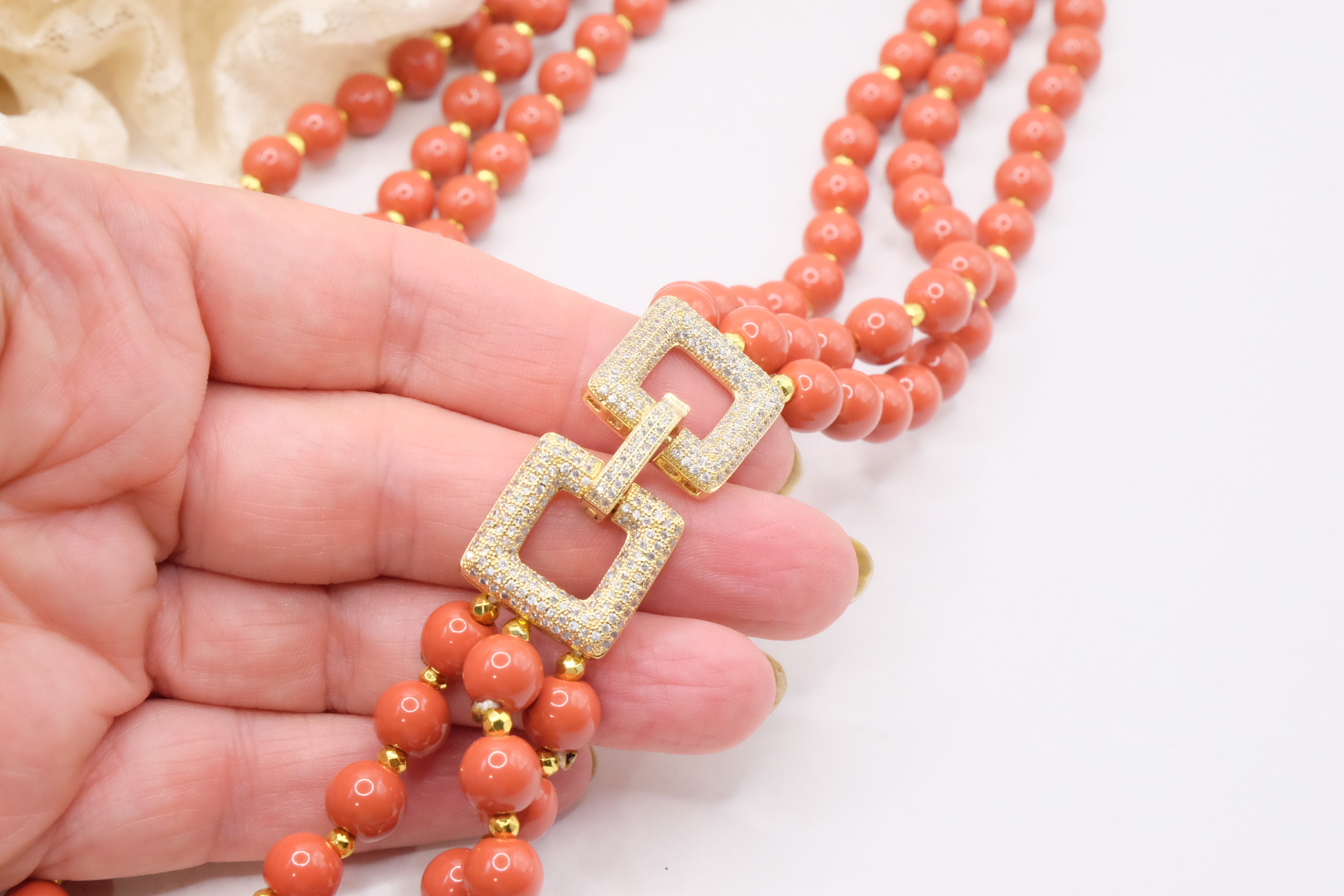 COLLANA ARTIGIANALE PASTA DI CORALLO CHIUSURA ZIRCONATA (4)