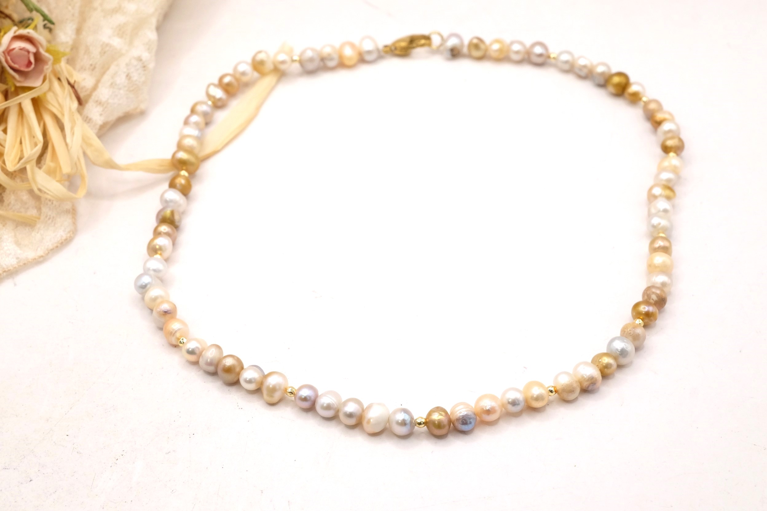 COLLANA ARTIGIANALE PERLE ROSA GOLD ACCIAIO (1)