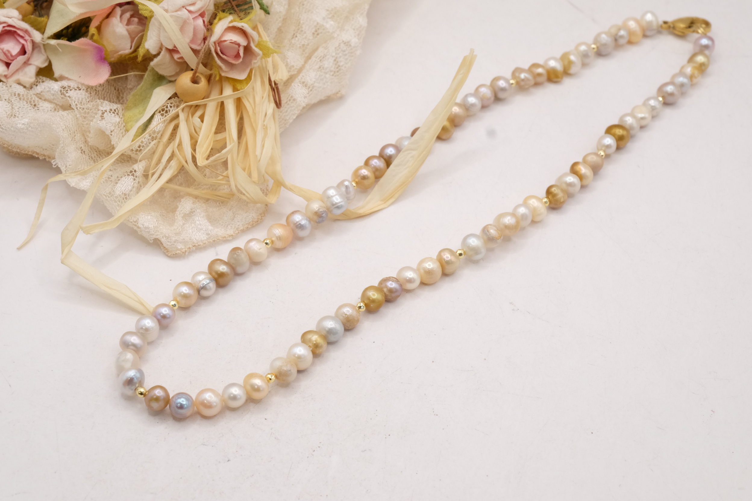 COLLANA ARTIGIANALE PERLE ROSA GOLD ACCIAIO (3)