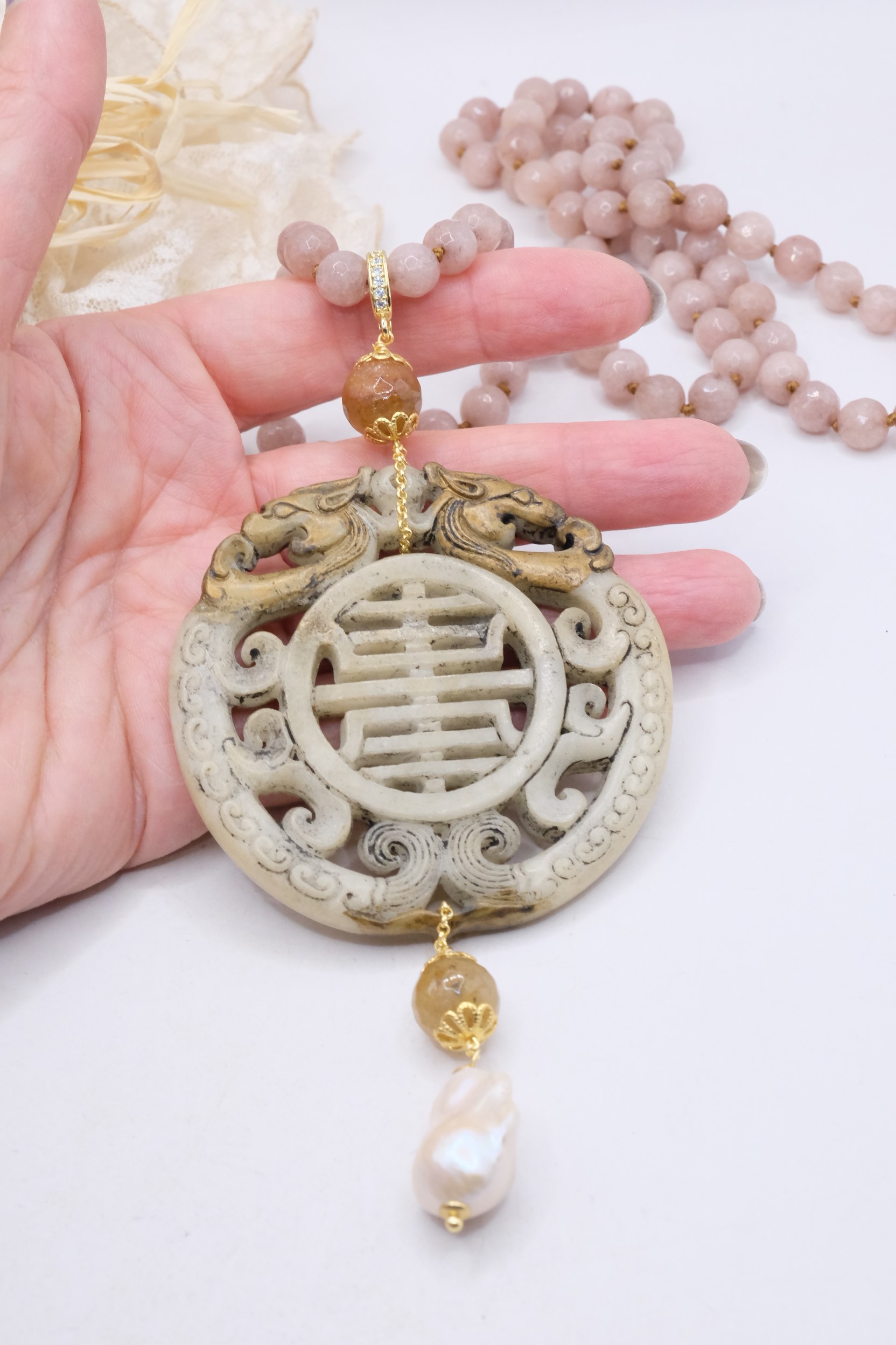 COLLANA CHARLESTON CHANEL MANDALA GIADA GRIGIA PERLE ARTIGIANALE (3)