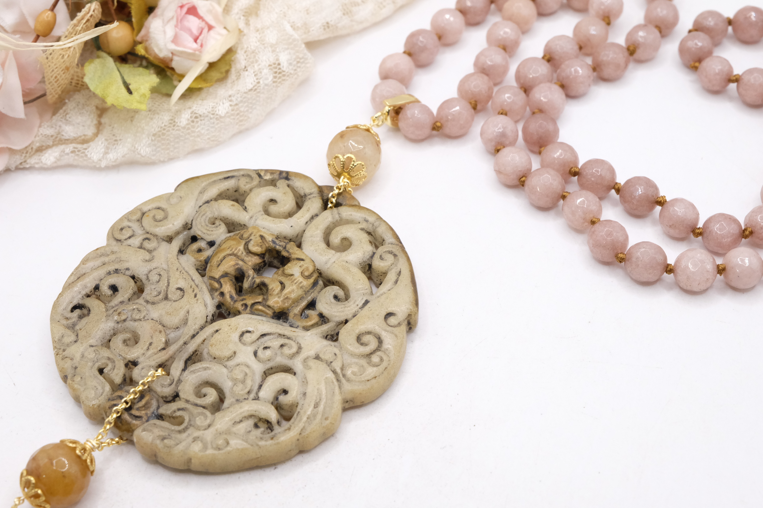 COLLANA CHARLESTON CHANEL MANDALA GIADA GRIGIA PERLE ARTIGIANALE (4)