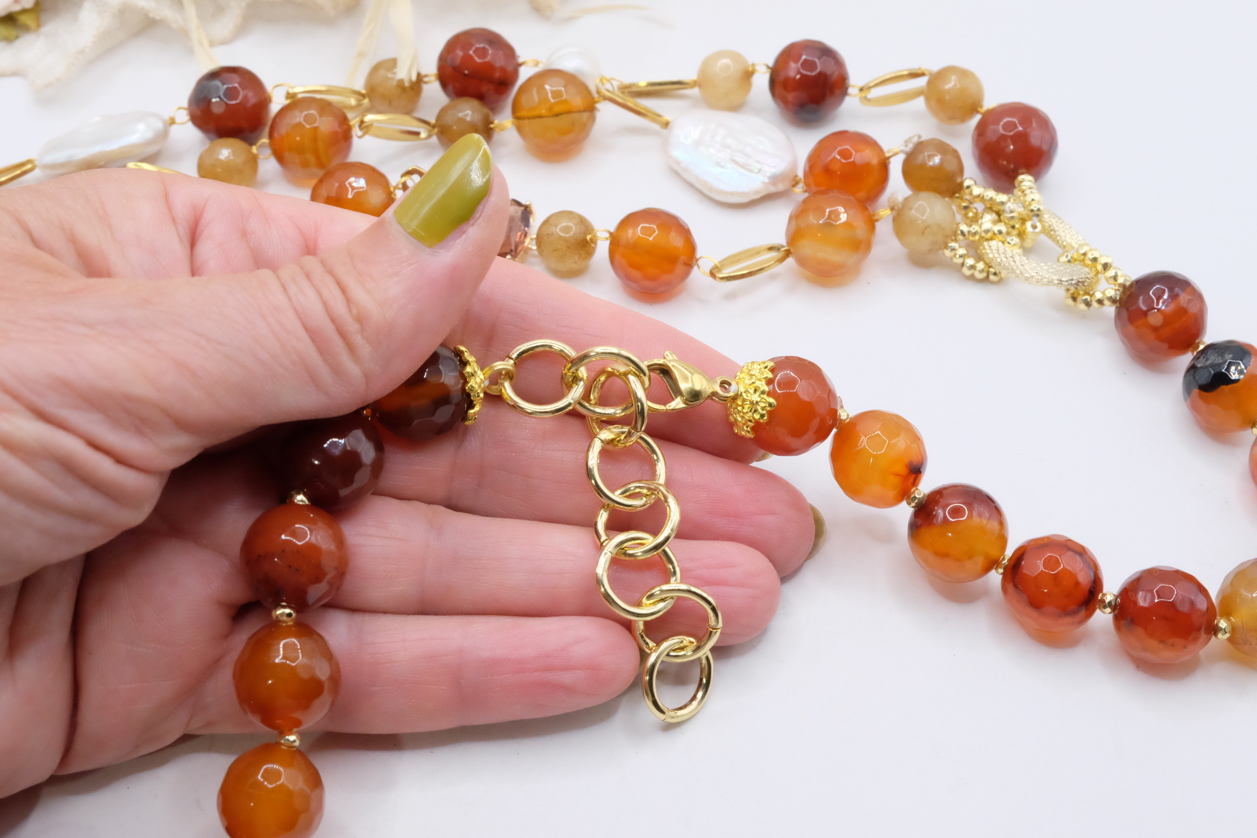 COLLANA CORNIOLA PERLE CAMMEO DI TORRE DEL GRECO ARTIGIANALE (6)