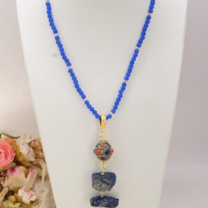 Collana Artigianale Giada Blu Pendente Nepalese Lapis Perla