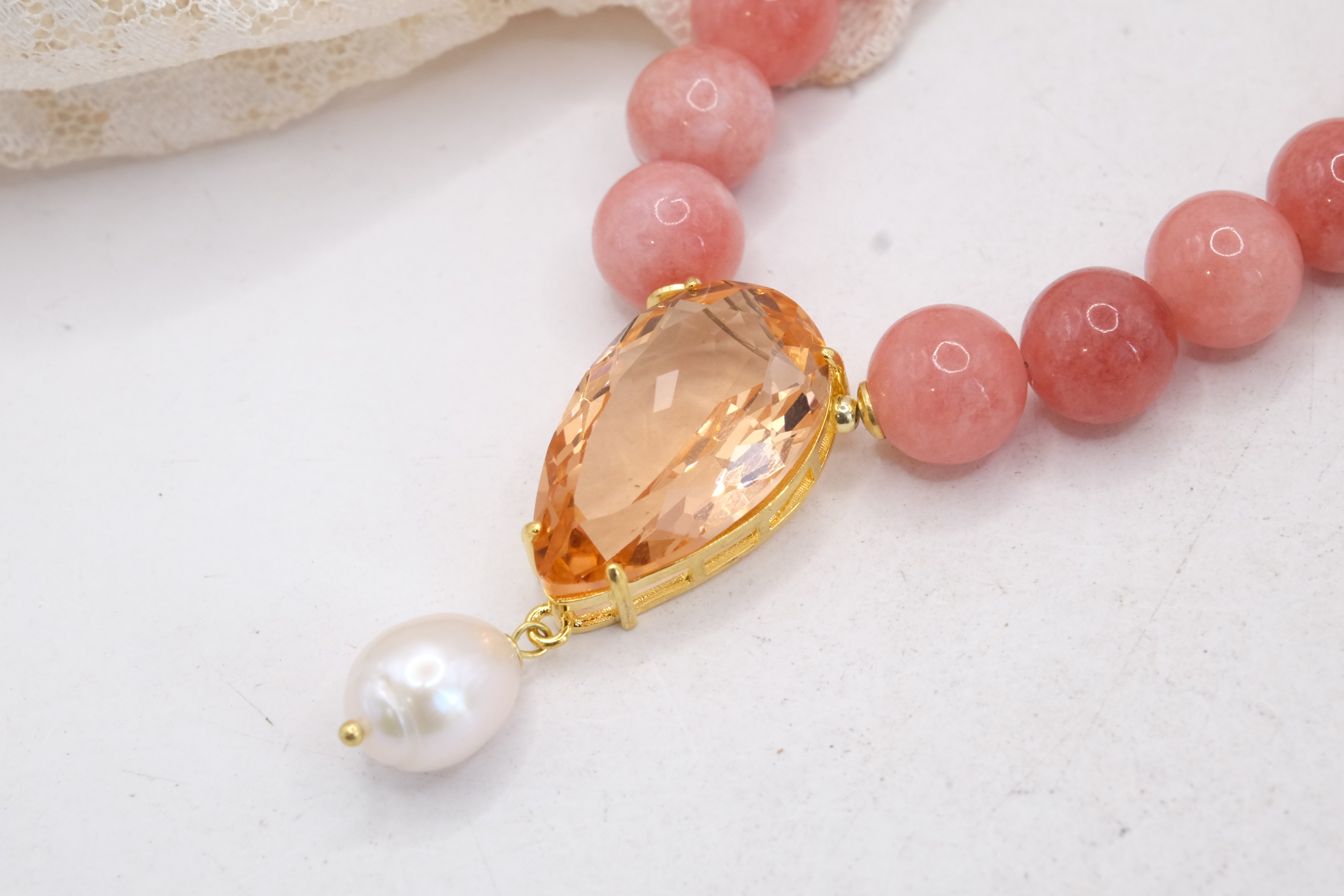 COLLANA GIADA ROSA ANTICO GOCCIA CRISTALLO PERLA NATURALE ARGENTO 925 PLACCATO ORO (4)