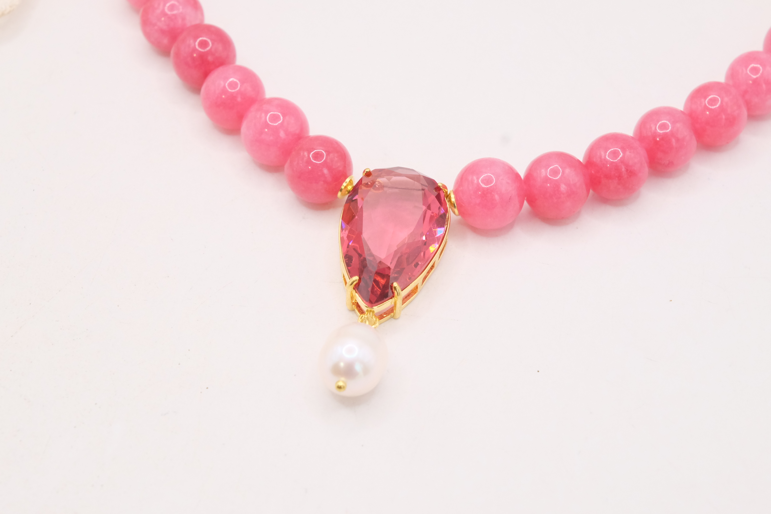 COLLANA GIADA ROSA GOCCIA CRISTALLO PERLA NATURALE ARGENTO 925 PLACCATO ORO (9)