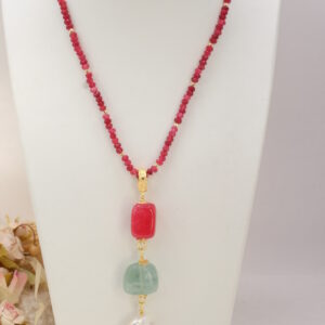 Collana Artigianale Rubino Pendente Fluorite Verde Ametista Perla