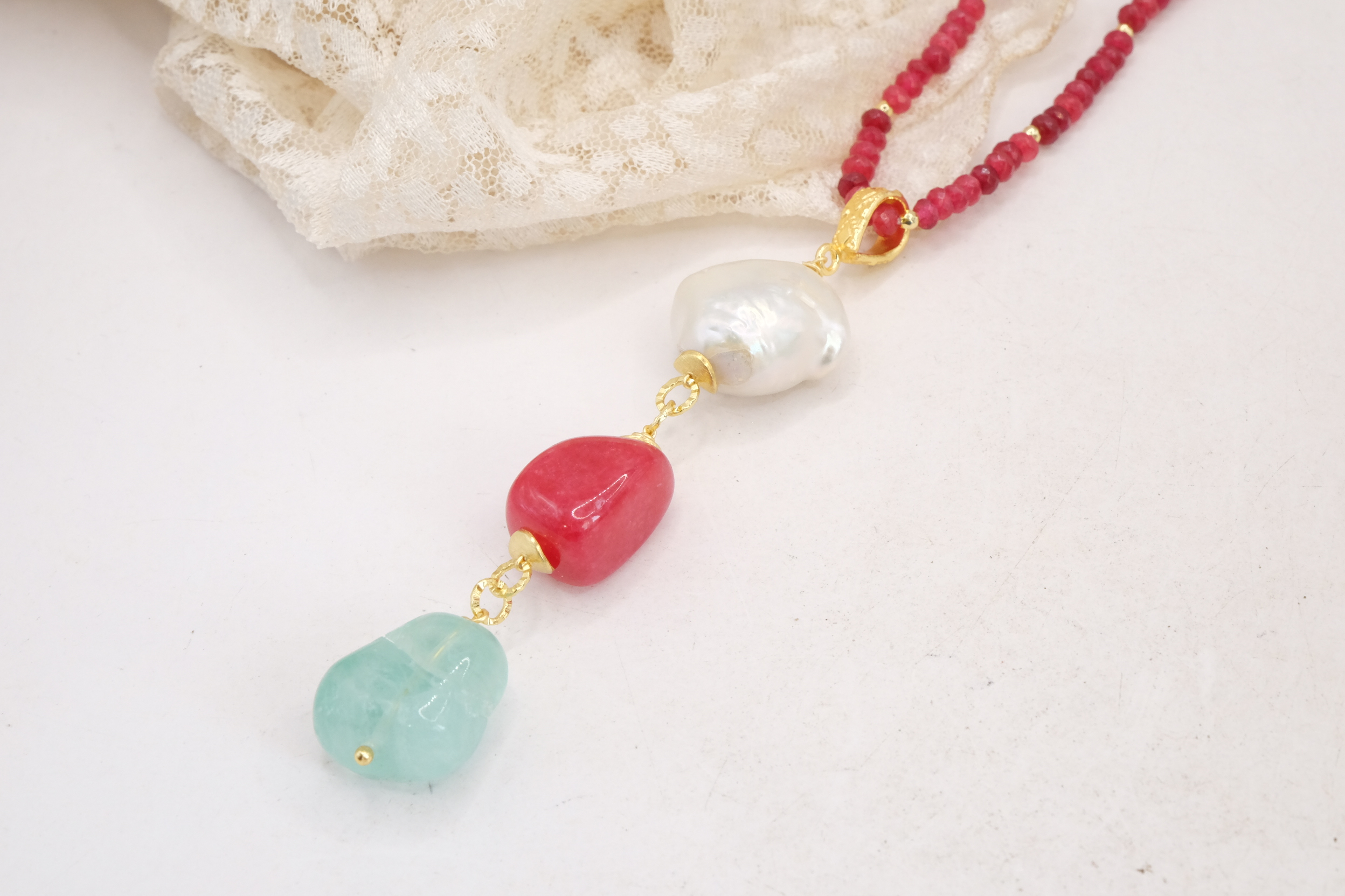 COLLANA GIADA RUBINO FLUORITE VERDE PERLA NATURALE ARTIGIANALE (4)