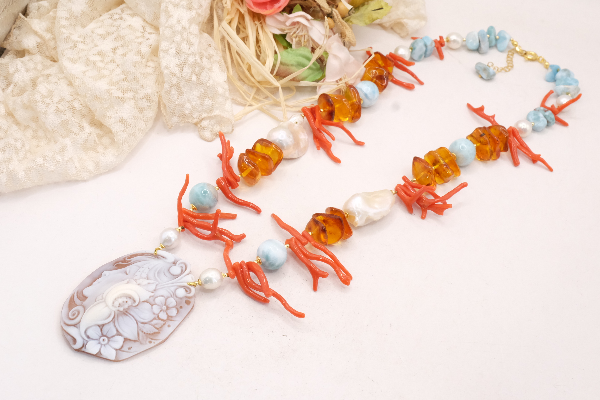 COLLANA-LARIMAR-AMBRA-DEL-BALTICO-CORALLO-DEL-MEDITERRANEO-PERLE-CAMMEO-DI-TORRE-DEL-GRECO-ARTIGIANALE (3)