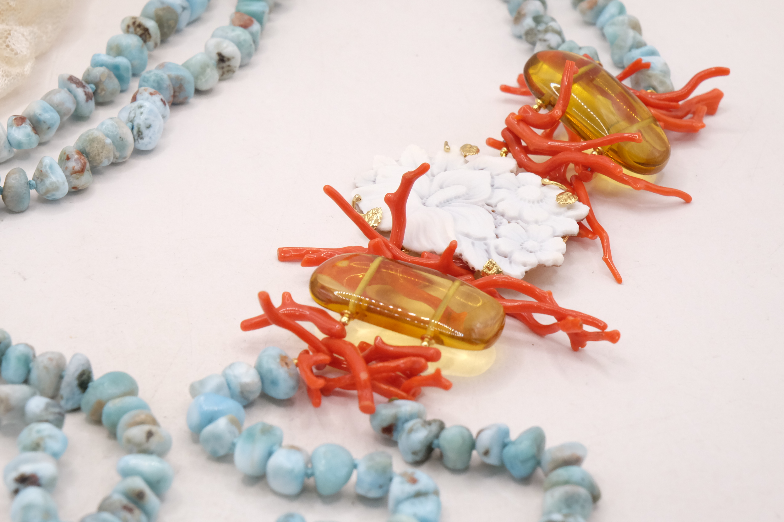COLLANA LUNGA LARIMAR AMBRA CORALLO NATURALE CAMMEO ARGENTO ARTIGIANALE TORRE DEL GRECO (7)