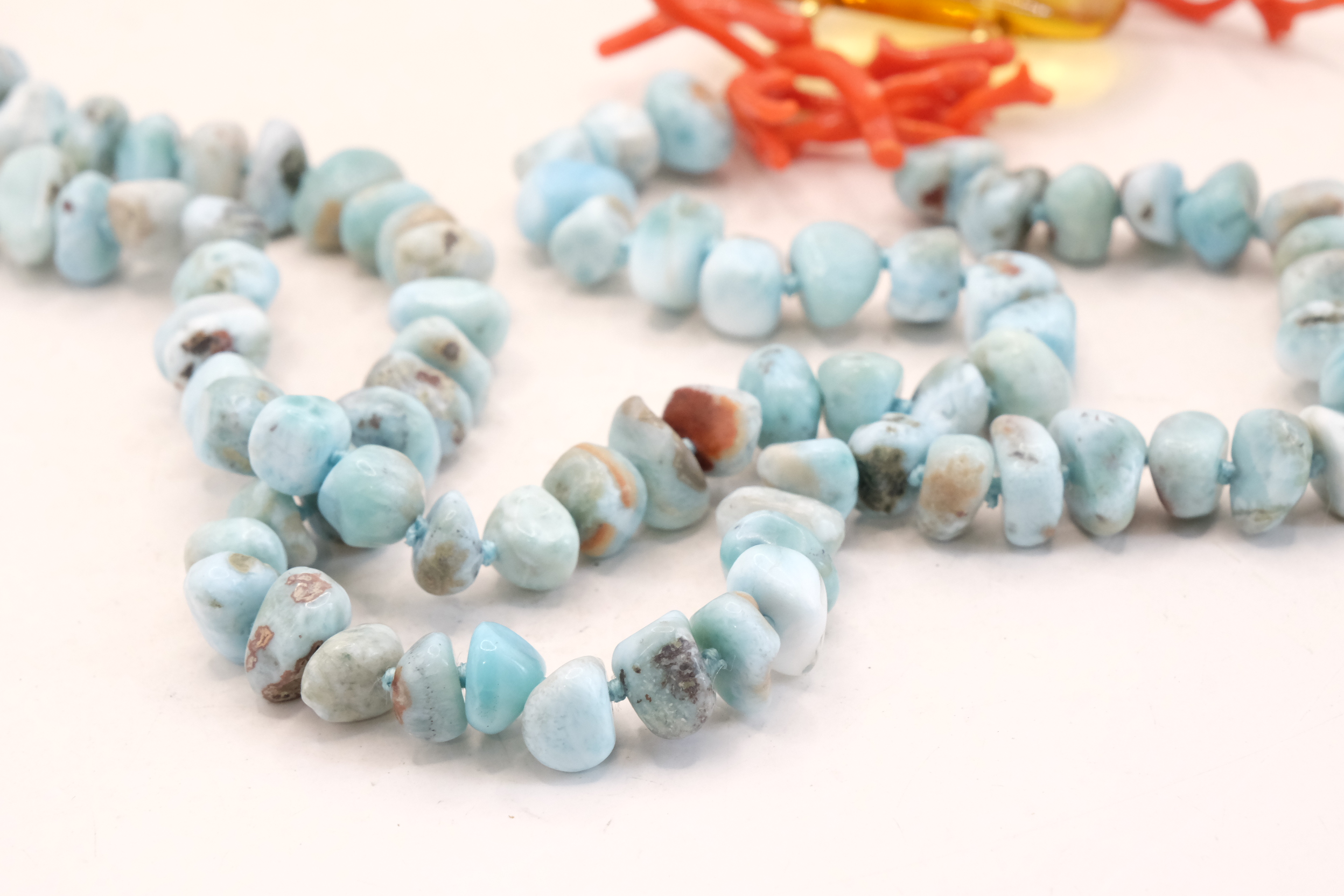 COLLANA LUNGA LARIMAR AMBRA CORALLO NATURALE CAMMEO ARGENTO ARTIGIANALE TORRE DEL GRECO (8)