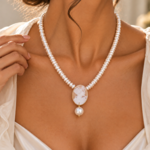 Collana Microperle e Cammeo di Torre del Greco a Y