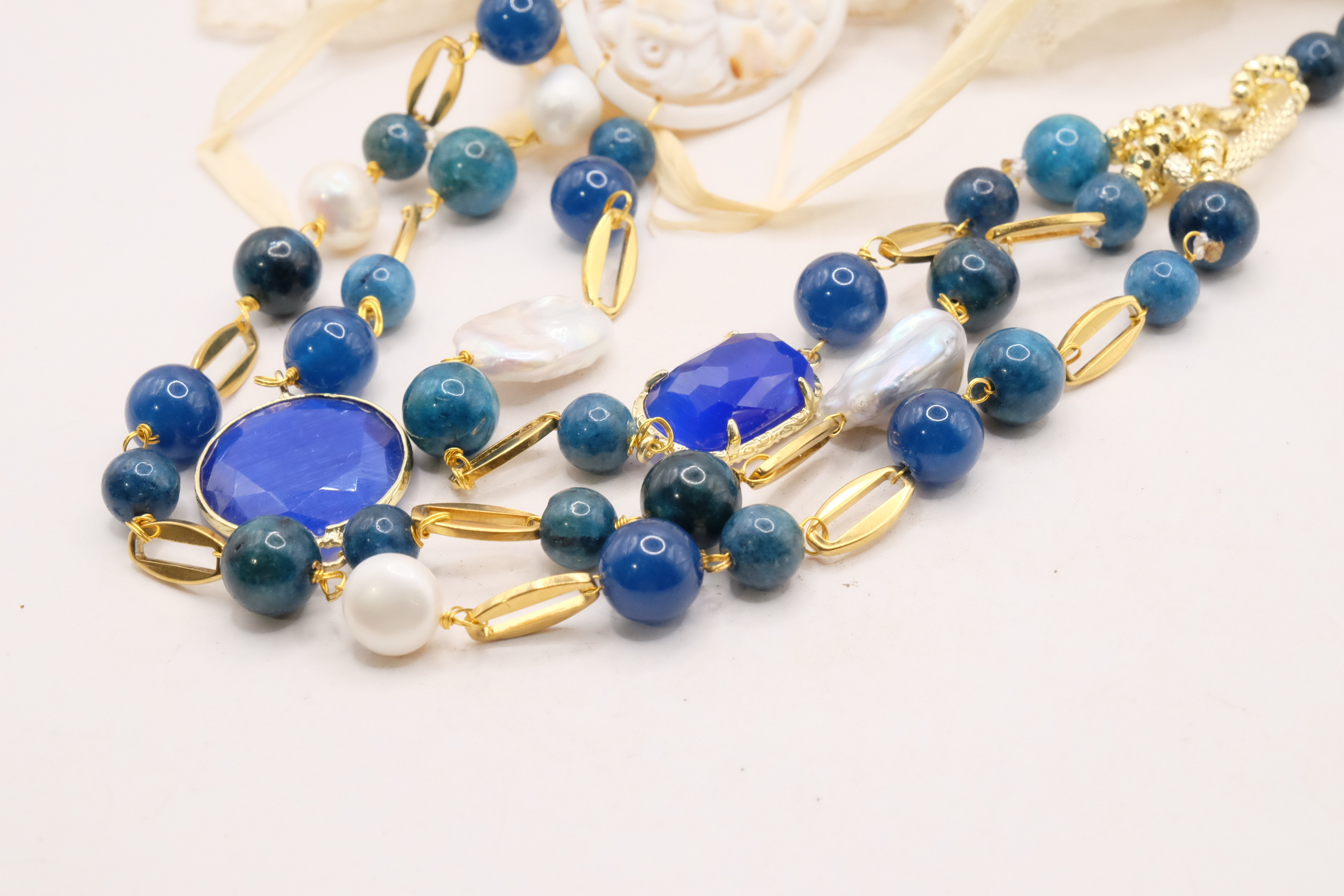MULTI-STRING APATITE CAMEO NECKLACE BY TORRE DEL GRECO WITH NATURAL PEARLS, HANDMADE (5)