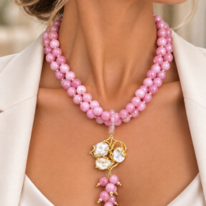 Collana multifilo giada kunzite perle e cammeo Torre del Greco