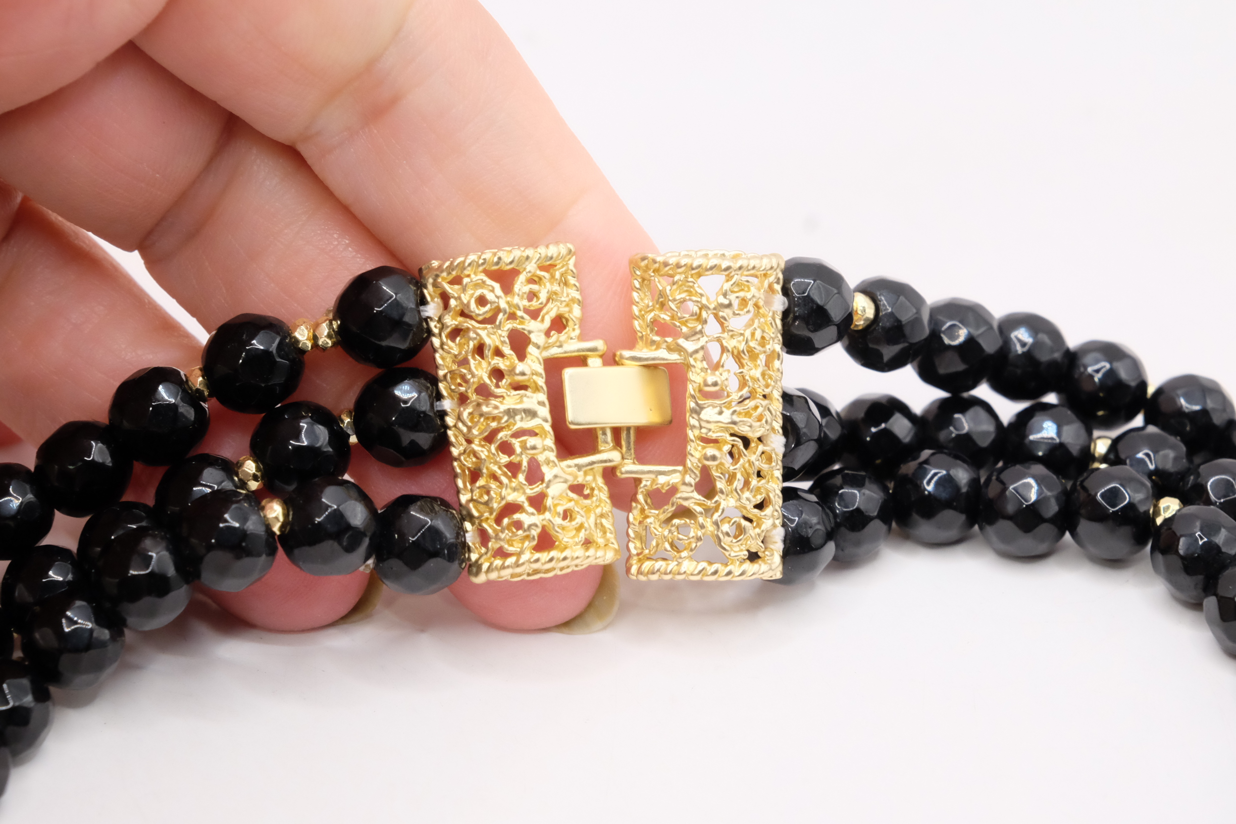 COLLANA MULTIFILO ONICE PERLE CORALLO BAMBOO FILIGRANA ARTIGIANALE (5)